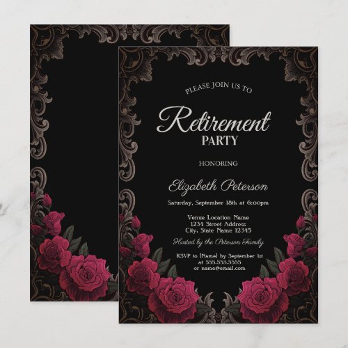 Red Roses Gothic Frame Black Retirement Party