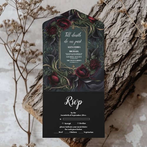 Red Roses Gothic Halloween Wedding All In One Invitation