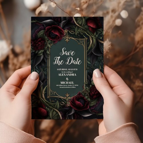 Red Roses Gothic Halloween Wedding Save The Date