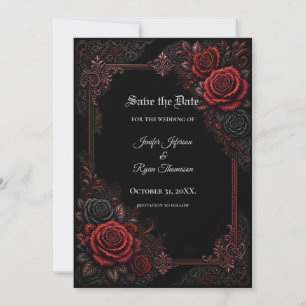 Red Roses Gothic Save the date invitation