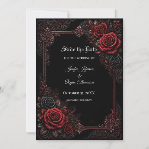 Red Roses Gothic Save the date invitation