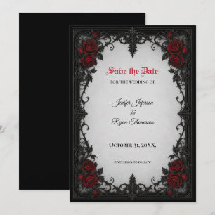 Red Roses Gothic Save the date invitation