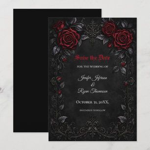 Red Roses Gothic Save the date invitation