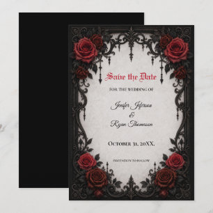 Red Roses Gothic Save the date invitation