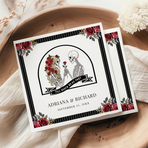 Red Roses Gothic Skeleton Couple Wedding Napkins