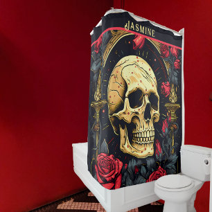 Red Roses Gothic Skull Halloween Shower Curtain