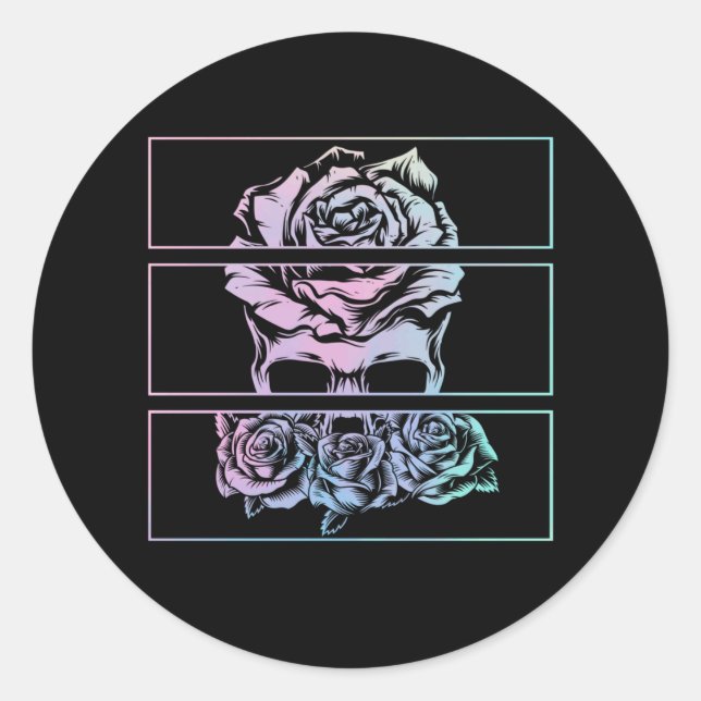 Red Roses Gothic Skull Wicca Pastel Goth Flowers Classic Round Sticker (Front)