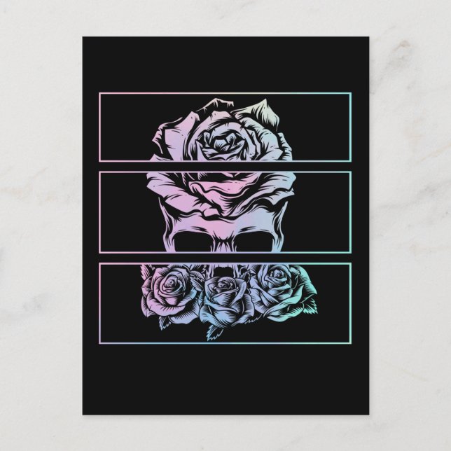 Red Roses Gothic Skull Wicca Pastel Goth Flowers Postcard (Front)