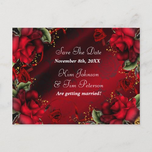 Red Roses Gothic Wedding Postcard Save The Date