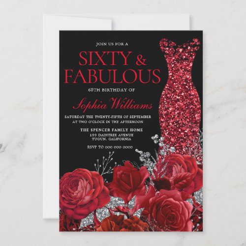 Red Roses & Gown Black 60th Birthday Party 