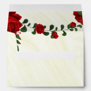 red roses green leaves pale gold marble envelope
