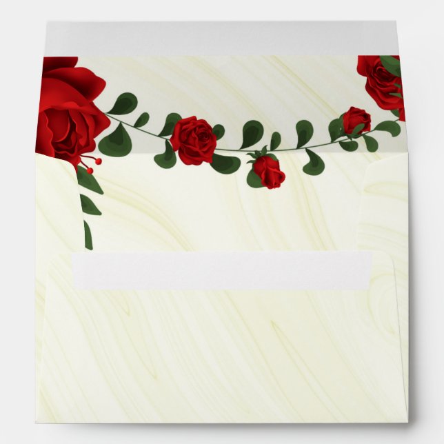 red roses green leaves pale gold marble envelope (Back (Bottom))