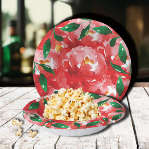 Red Roses Green Leaves Paper Bowls