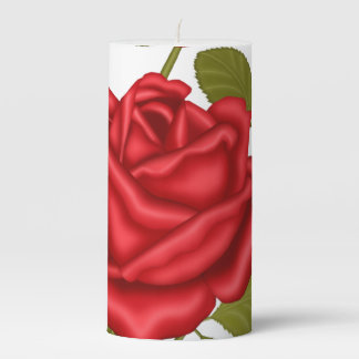 Red Roses Green Leaves Wedding Vibrant Unity Pillar Candle