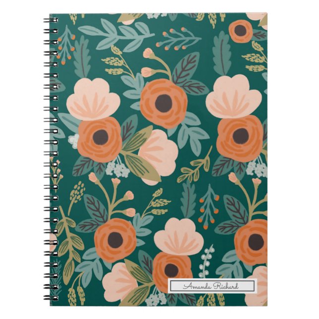Red Roses Green Whimsical  Pattern Notebook (Front)
