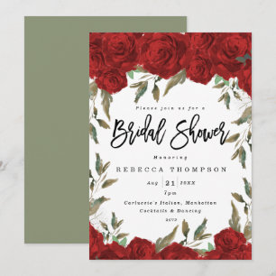 red roses & greenery boho modern bridal shower invitation