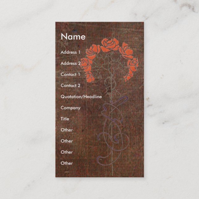 Red Roses Grunge on Brown Background Business Card (Front)