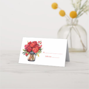 Red Roses Guest Table Number Place Card