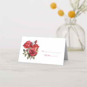 Red Roses Guest Table Number Place Card