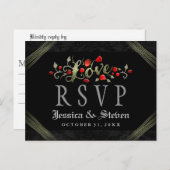 Red Roses Halloween LOVE Wedding RSVP PostCard (Front/Back)