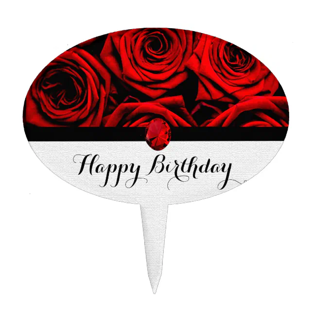 Red Roses Printable Cake Topper Red Roses Happy Birthday Cake Topper | Zazzle