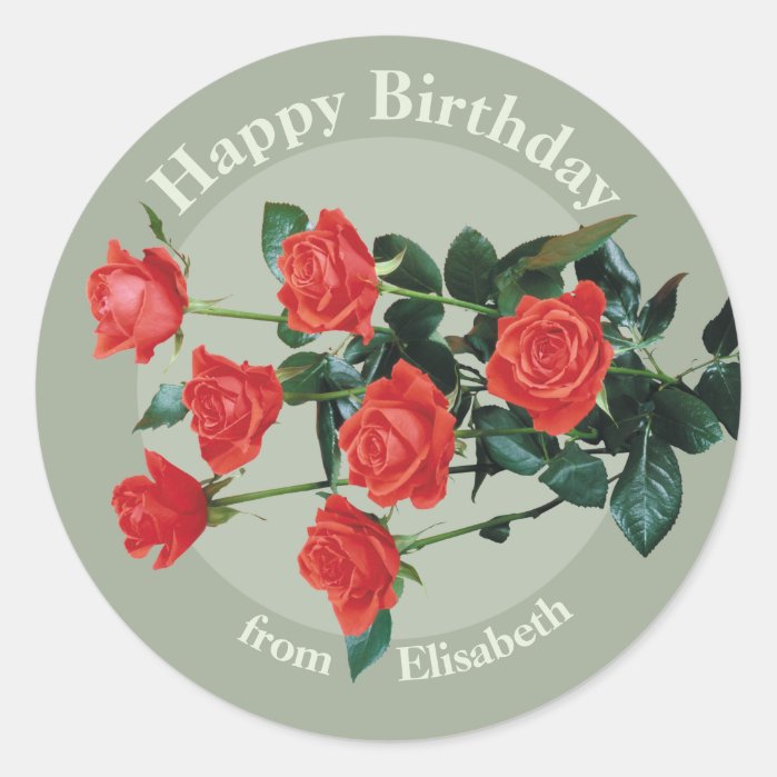 Red roses Happy Birthday from Elisabeth CC0882 Classic Round Sticker
