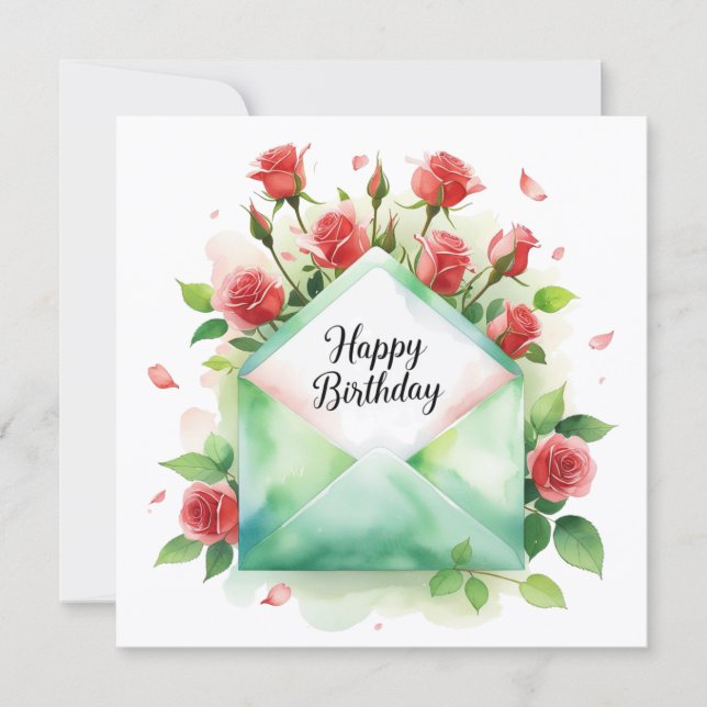 Red roses & Happy birthday. Greeting card (Front)