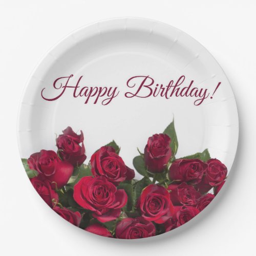 Red roses happy birthday paper plates