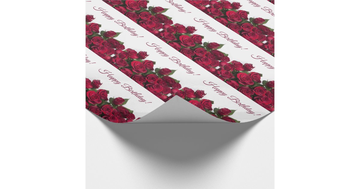 Red roses happy birthday wrapping paper | Zazzle