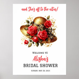 Red Roses Hat Derby Bridal Shower Welcome Poster