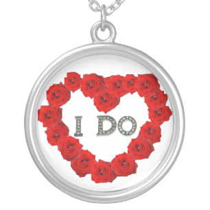 Red Roses Heart I Do Bling Necklace. Silver Plated Necklace