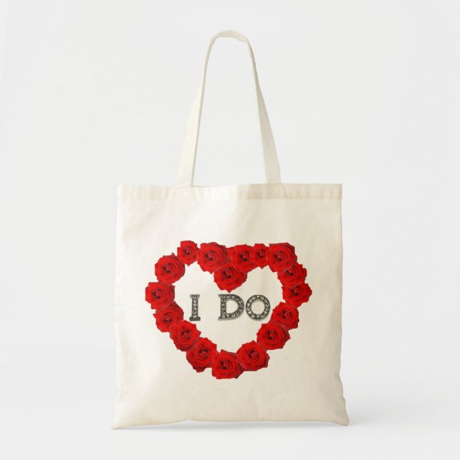 Red Roses Heart I Do Bling Wedding Tote Bag (Front)