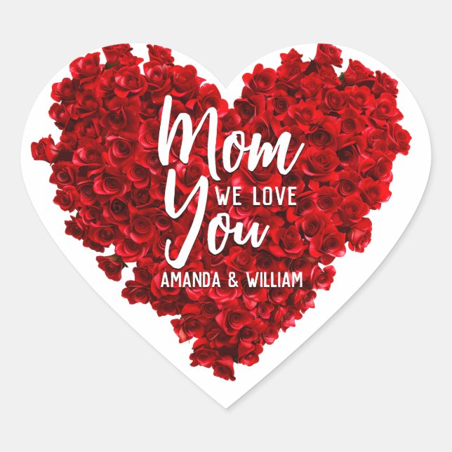 Red Roses Heart Love You Mom Mother's Day Sticker (Front)