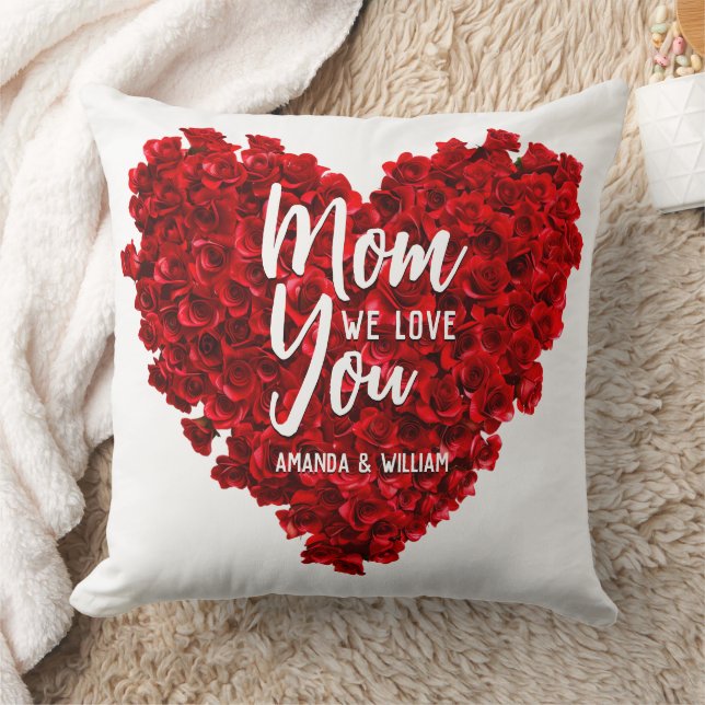 Red Roses Heart Love You Mom Mother's Day Throw Pillow (Blanket)