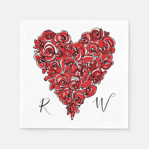 Red Roses Heart Monogram Napkins