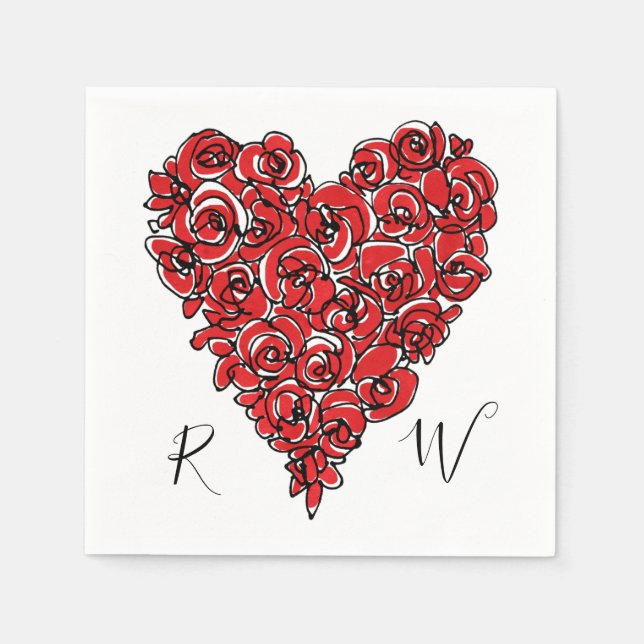 Red Roses Heart Monogram Napkins (Front)