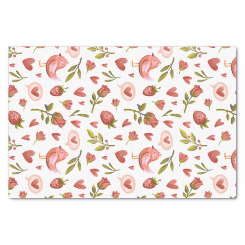 Red Roses Heart Pattern Sweet Valentines Day Tissue Paper