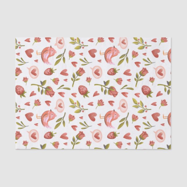 Red Roses Heart Pattern Sweet Valentine's Day Tissue Paper (Front)