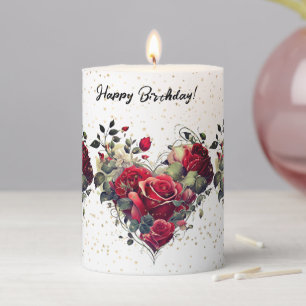 Red Roses & Heart Pillar Candle