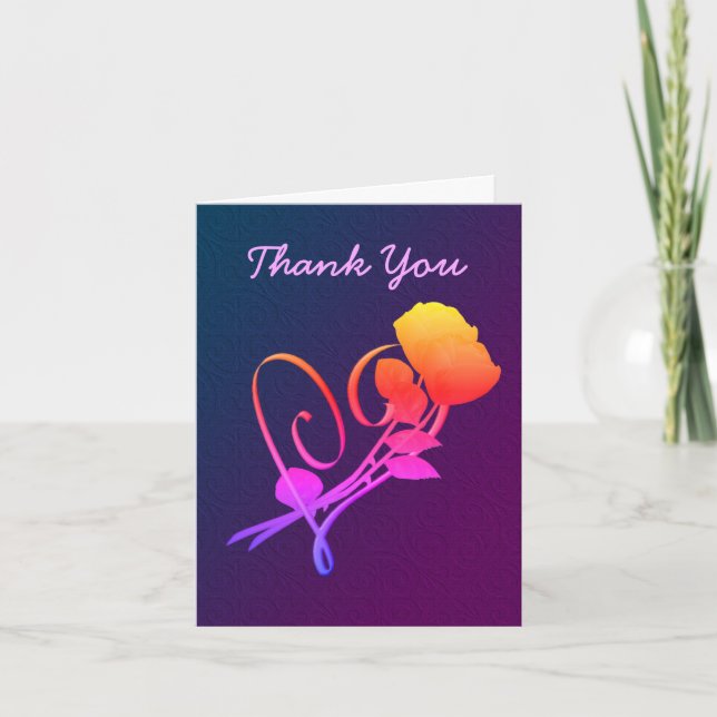 Red Roses Heart Rainbow Thank You Card (Front)