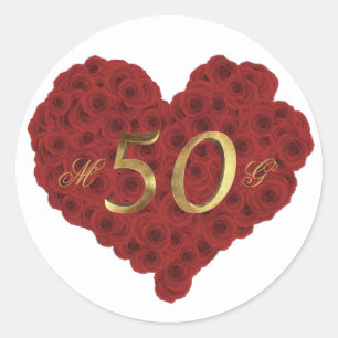 Red Roses Heart Romantic 50th Wedding Anniversary Classic Round Sticker