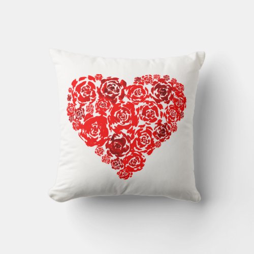 Red Roses Heart Throw Pillow