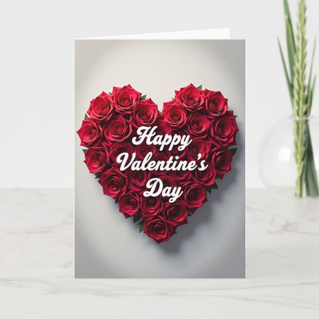 Red Roses Heart Valentines Day Card (Front)