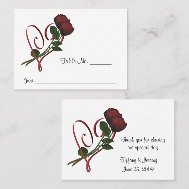 Red Roses Heart Wedding Personalized Place Card (Front/Back)