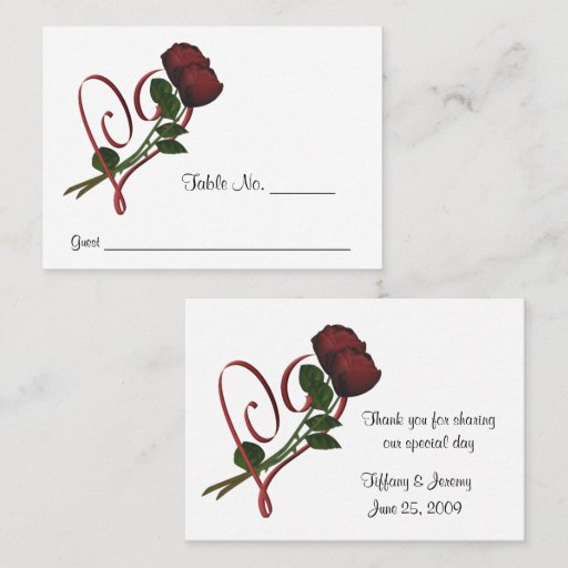 Customizable Red Roses Heart Wedding Place Cards Personalized Business Card Template