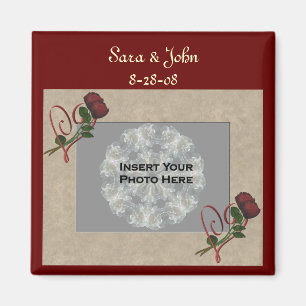 Red Roses Heart Wedding Photo Favor Magnet