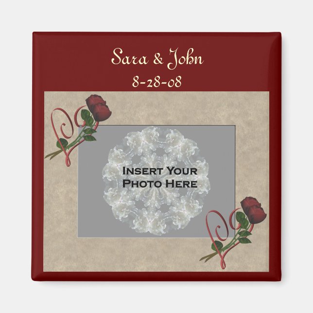 Red Roses Heart Wedding Photo Favor  Magnet (Front)