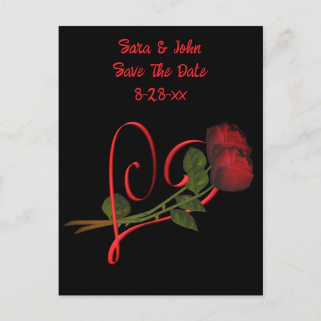 Red Roses Heart Wedding Save The Date Announcement Postcard (Front)