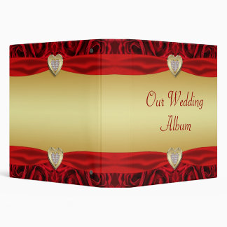 Red Roses & Hearts, Gold & Black Wedding 3 Ring Binder