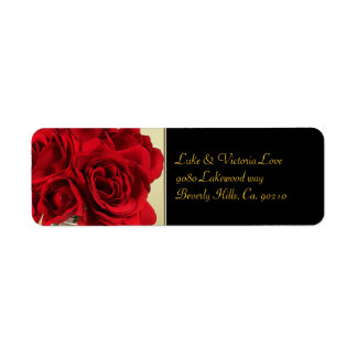 Red Roses & Hearts, Gold & Black Wedding Label